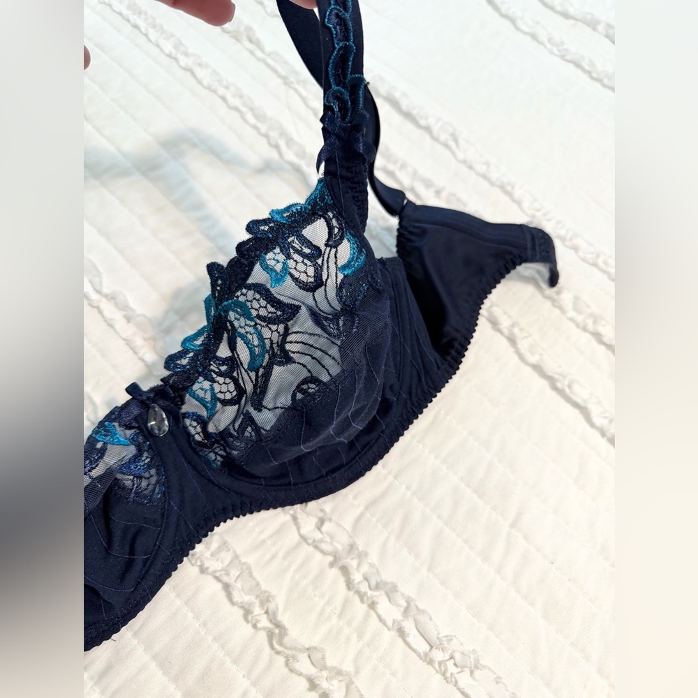 Primadonna Deauville Full Cup Bra 32DD Wired & Non Padded Velvet Blue lace EU 70 - Picture 3 of 10